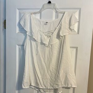 Old Navy White Ruffled Tie Front Blouse